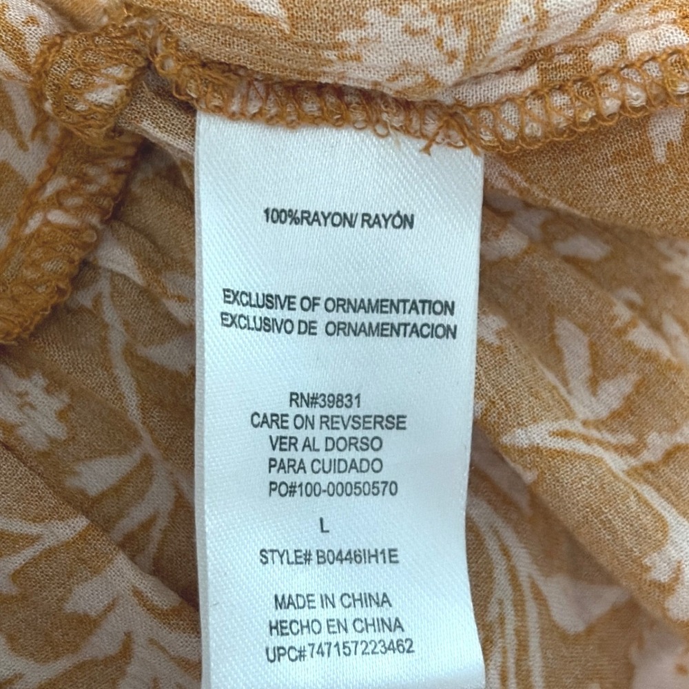 Democracy Womens Floral Boho Tiered Tunic Top Embroidered Mustard Large - Picture 6 of 7